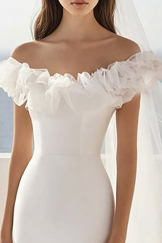 Bodycon Vit Off The Shoulder Volang Examensklänning