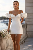 Off The Shoulder Bodycon Vit Kort Examen Klänning