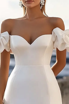 Off The Shoulder Bodycon Vit Kort Examen Klänning