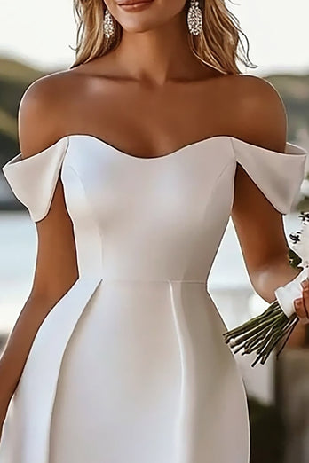 Off The Shoulder Satin Bodycon Vit Examensklänning