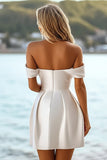 Off The Shoulder Satin Bodycon Vit Examensklänning