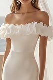 Off The Shoulder Bodycon Vit Satin Bröllopsklänning