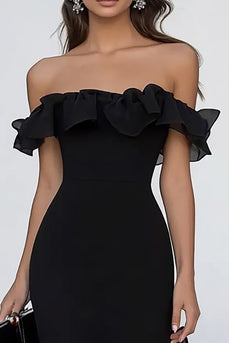 Svart Off The Shoulder Lång Formell Klänning