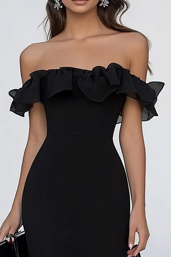 Svart Off The Shoulder Lång Formell Klänning