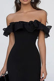 Svart Off The Shoulder Lång Formell Klänning