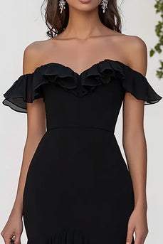 Svart Chiffong Off The Shoulder Formell Klänning Med Slits