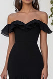 Svart Chiffong Off The Shoulder Formell Klänning Med Slits