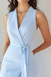 Bodycon Sky Blue Crepe V-ringad Arbetsklänning