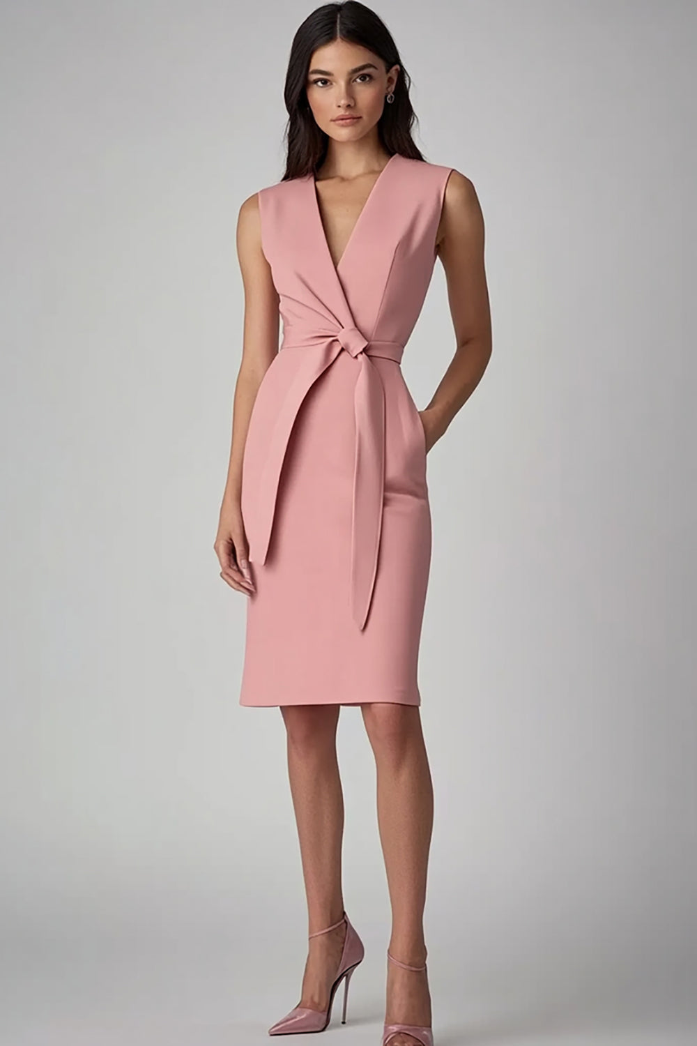 Rosa Bodycon V-ringad Arbetsklänning