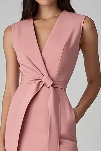 Rosa Bodycon V-ringad Arbetsklänning