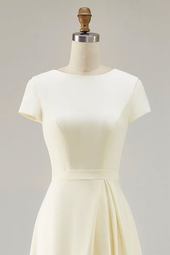 Påsklilja A Line Båt hals Vintage Satin Lång Arbetsklänning