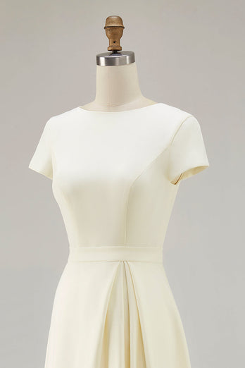 Påsklilja A Line Båt hals Vintage Satin Lång Arbetsklänning