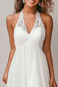 Halter A Line Vit Chiffong High-Low Graduation Klänning