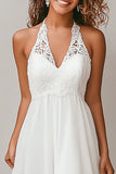 Halter A Line Vit Chiffong High-Low Graduation Klänning