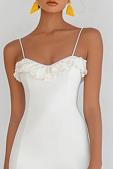 Bodycon Satin Rufsig Vit Examensklänning