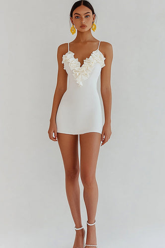 Bodycon Volang Satin Vit Examensklänning