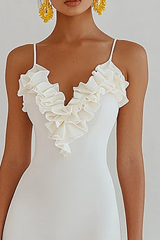 Bodycon Volang Satin Vit Examensklänning