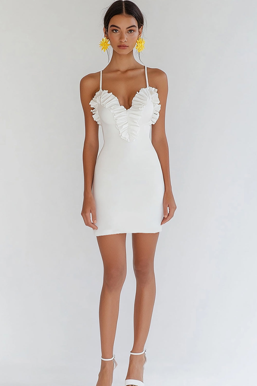 Bodycon Satin Rufsig Vit Examensklänning