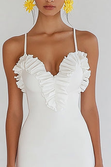 Bodycon Satin Rufsig Vit Examensklänning