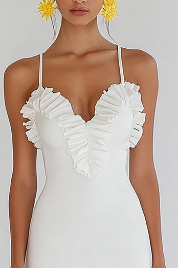 Bodycon Satin Rufsig Vit Examensklänning