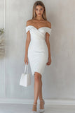 Off The Shoulder Bodycon Satin Vit Examensklänning