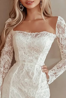 Långärmad Bodycon Volang Spets Lite Vit Klänning