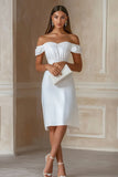 Off The Shoulder Satin Slida Liten Vit Klänning