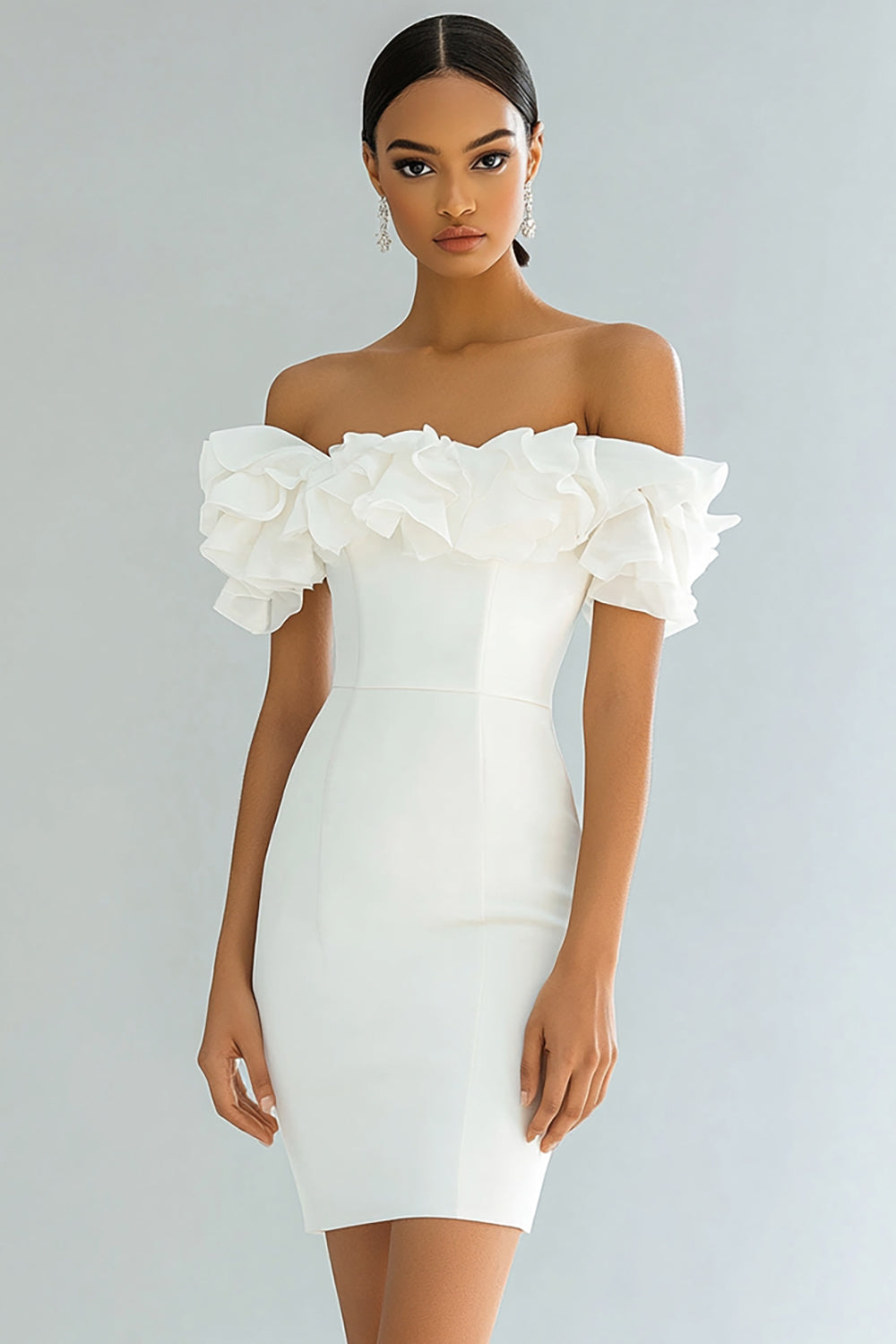 Snygg Off The Shoulder Bodycon Ivory Examensklänning
