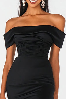 Off the Shoulder Sjöjungfru Svart Slips Klänning med Slits