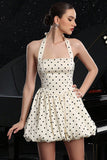 Elfenben Halter Polka Dots A Line Cocktail Klänning