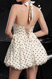 Elfenben Halter Polka Dots A Line Cocktail Klänning