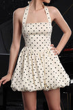 Elfenben Halter Polka Dots A Line Cocktail Klänning