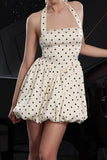 Elfenben Halter Polka Dots A Line Cocktail Klänning