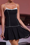 Svart Randig Spaghetti Straps A Line Cocktail Klänning