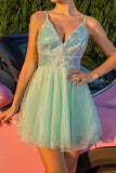 Grön Spaghetti Straps A Line Homecoming Klänning Med Beading