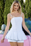 Vita Spaghetti Straps A Line Graduation Klänning Med Ruffles