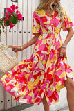 Blommig tryckt Fuchsia A Line Sommarklänning med Bälte