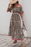 Brun Leopard Off Shoulder En Linje Sommarklänning