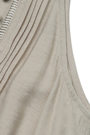 V-ringad Khaki A Line Casual Sommarklänning med fickor