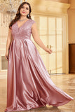 Rodnande Rosa Plus Size Satin Lång Klänning För Brudens Mor