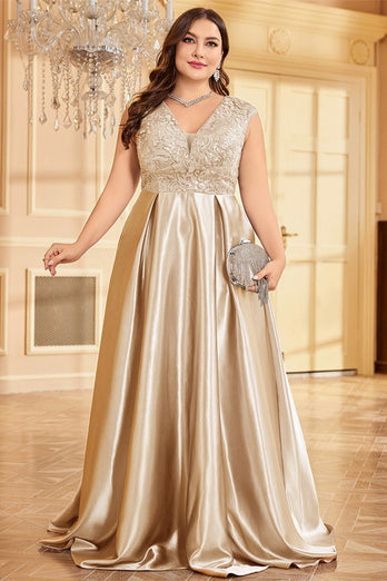 Rodnande Rosa Plus Size Satin Lång Klänning För Brudens Mor