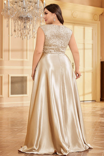 Rodnande Rosa Plus Size Satin Lång Klänning För Brudens Mor