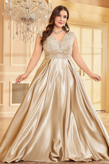 Rodnande Rosa Plus Size Satin Lång Klänning För Brudens Mor