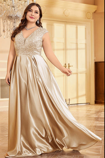 Rodnande Rosa Plus Size Satin Lång Klänning För Brudens Mor