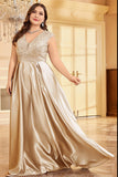 Rodnande Rosa Plus Size Satin Lång Klänning För Brudens Mor