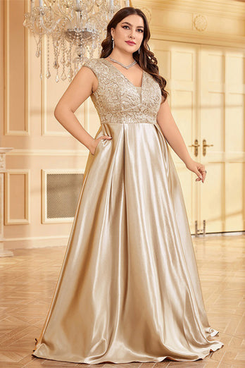 Rodnande Rosa Plus Size Satin Lång Klänning För Brudens Mor