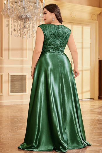 Rodnande Rosa Plus Size Satin Lång Klänning För Brudens Mor