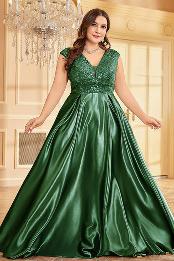 Rodnande Rosa Plus Size Satin Lång Klänning För Brudens Mor