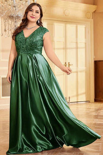 Rodnande Rosa Plus Size Satin Lång Klänning För Brudens Mor
