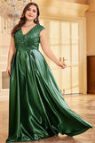 Rodnande Rosa Plus Size Satin Lång Klänning För Brudens Mor